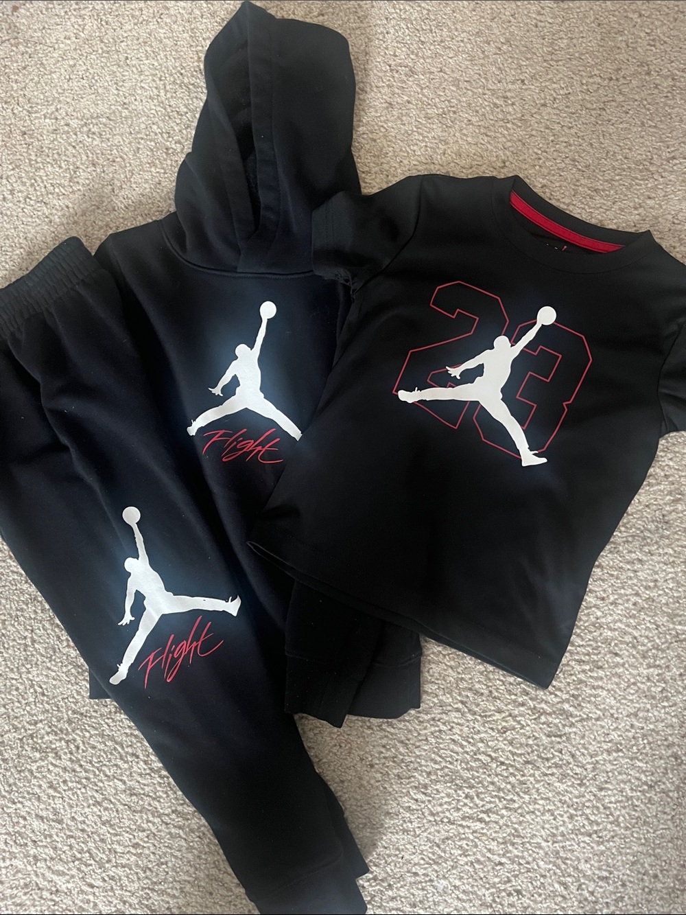 Nike Black Kids Jordan Hoodie & Jogger Set with White and Red Accents